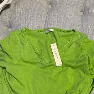 Cyrus Lime Green V-Neck Long Sleeve Women's Top